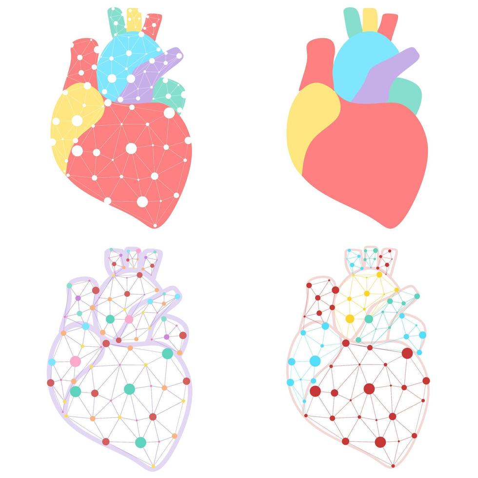 battiti cardiaci sani collegano il modello collegato. punti triangolari collegati punto medico online. Pulse corpo interno moderna tecnologia innovativa rendering illustrazione vettoriale. concetto di cardiologia anatomica. vettore