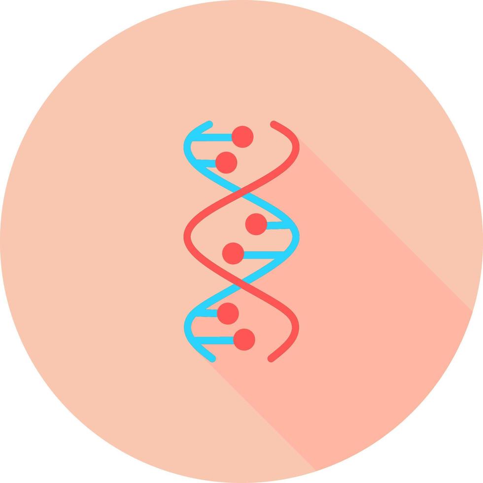 spirale del DNA nell'icona del cerchio con lunghe ombre. desossiribonucleico, elica dell'acido nucleico. filamenti a spirale. cromosoma. biologia molecolare. codice genetico. genoma. genetica. illustrazione vettoriale isolato.