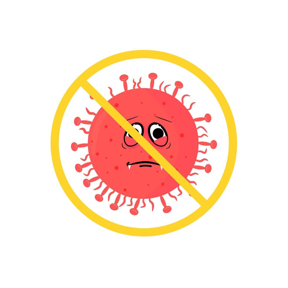ferma l'illustrazione vettoriale di coronavirus covid 19. fermare il nuovo coronavirus 2019 ncov. espressione di cartone animato di virus o batterio carino. concetto di quarantena del coronavirus. sars cov 2 pandemia di coronavirus 2020