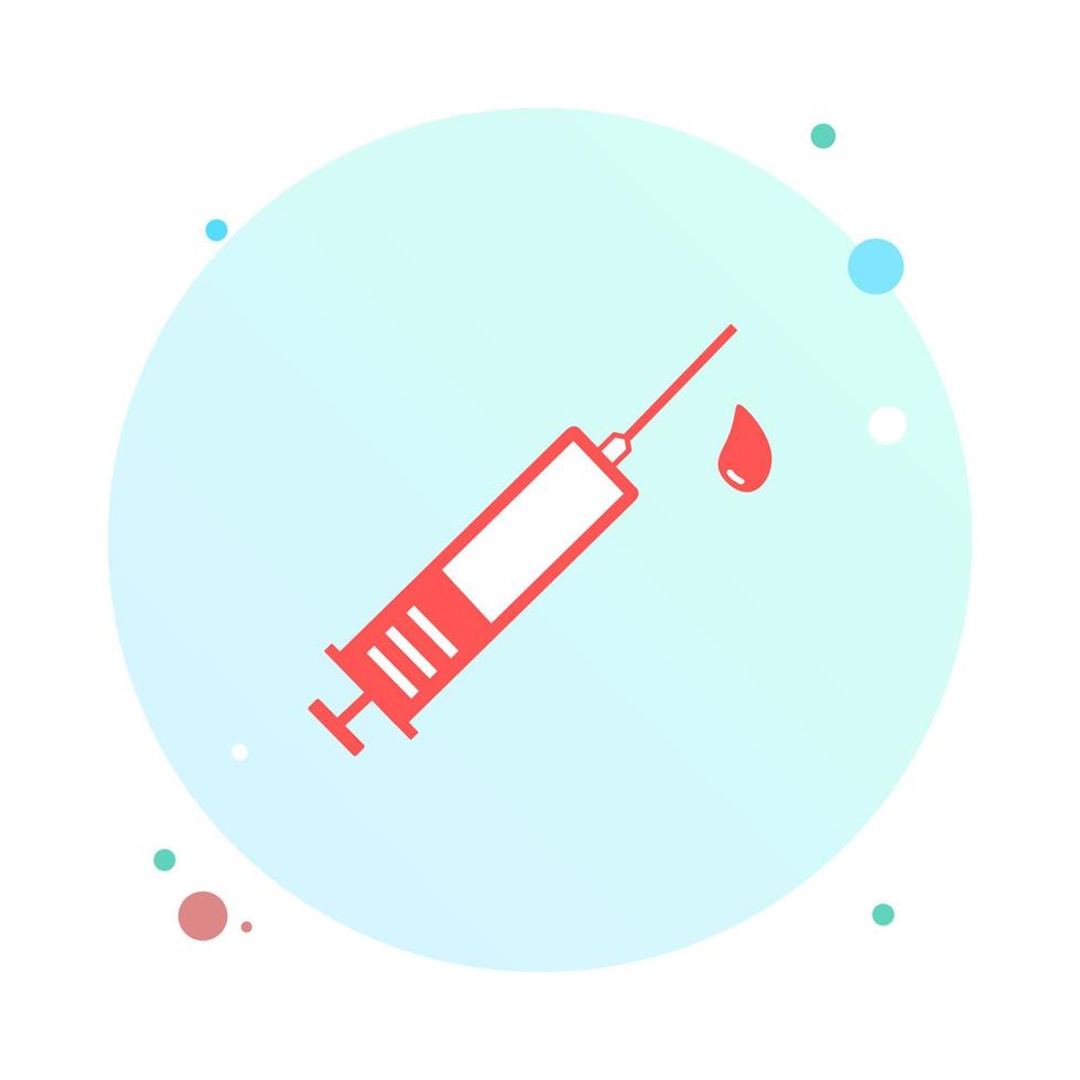 siringa medica, ago ipodermico, ago per iniezione di vaccinazione, iniezione nell'icona del cerchio. illustrazione vettoriale di stile piatto alla moda. concetto di affari di dose di droga. simbolo per il design del sito web, logo, app, interfaccia utente.