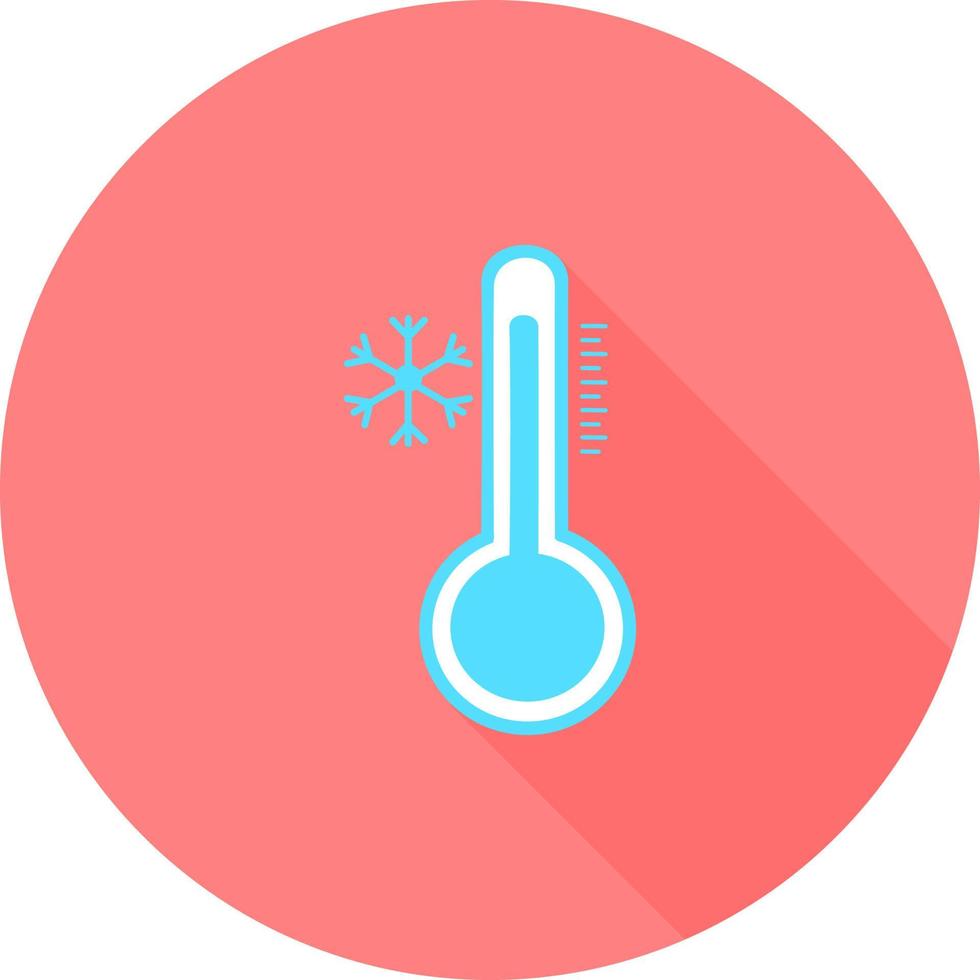 Termometro meteorologico Celsius o Fahrenheit che misura il caldo o il freddo, illustrazione vettoriale. attrezzatura del termometro che mostra tempo caldo o freddo. termometro di medicina nell'icona del cerchio con lunghe ombre. vettore