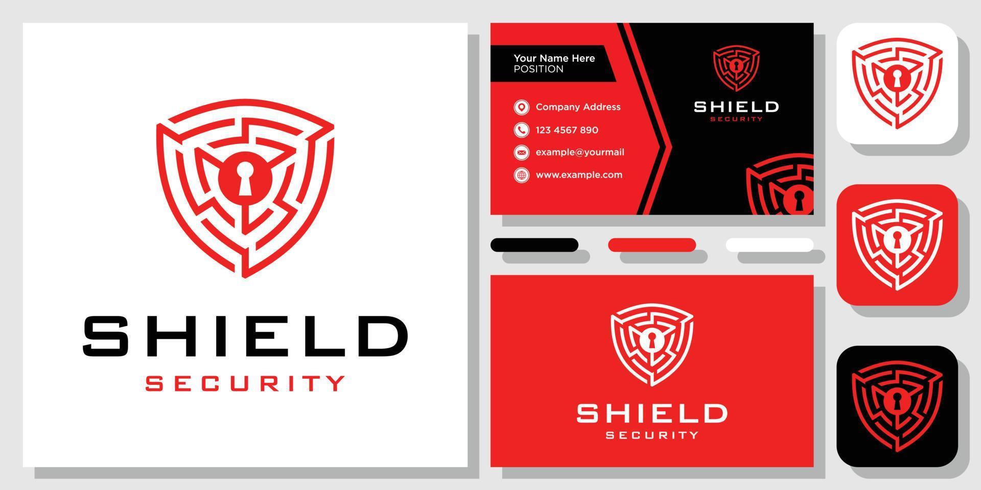 tecnologia scudo protezione della sicurezza dei dati digitali internet logo design ispirazione con modello di layout biglietto da visita vettore