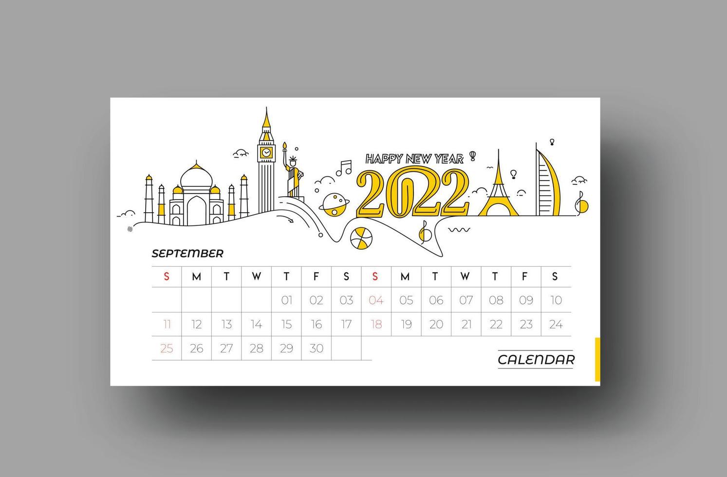felice anno nuovo 2022 calendario febbraio - elementi di design per le vacanze di capodanno per biglietti di auguri, poster banner calendario per decorazioni, sfondo illustrazione vettoriale. vettore