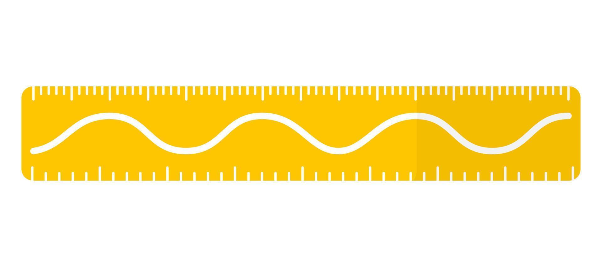righello rettangolare giallo del fumetto vettoriale con linea ondulata, seno o coseno.