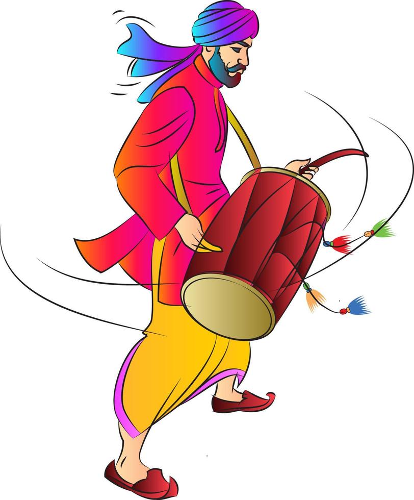 punjabi bhangra batterista nel festival del raccolto lohari, illustrazione vettoriale