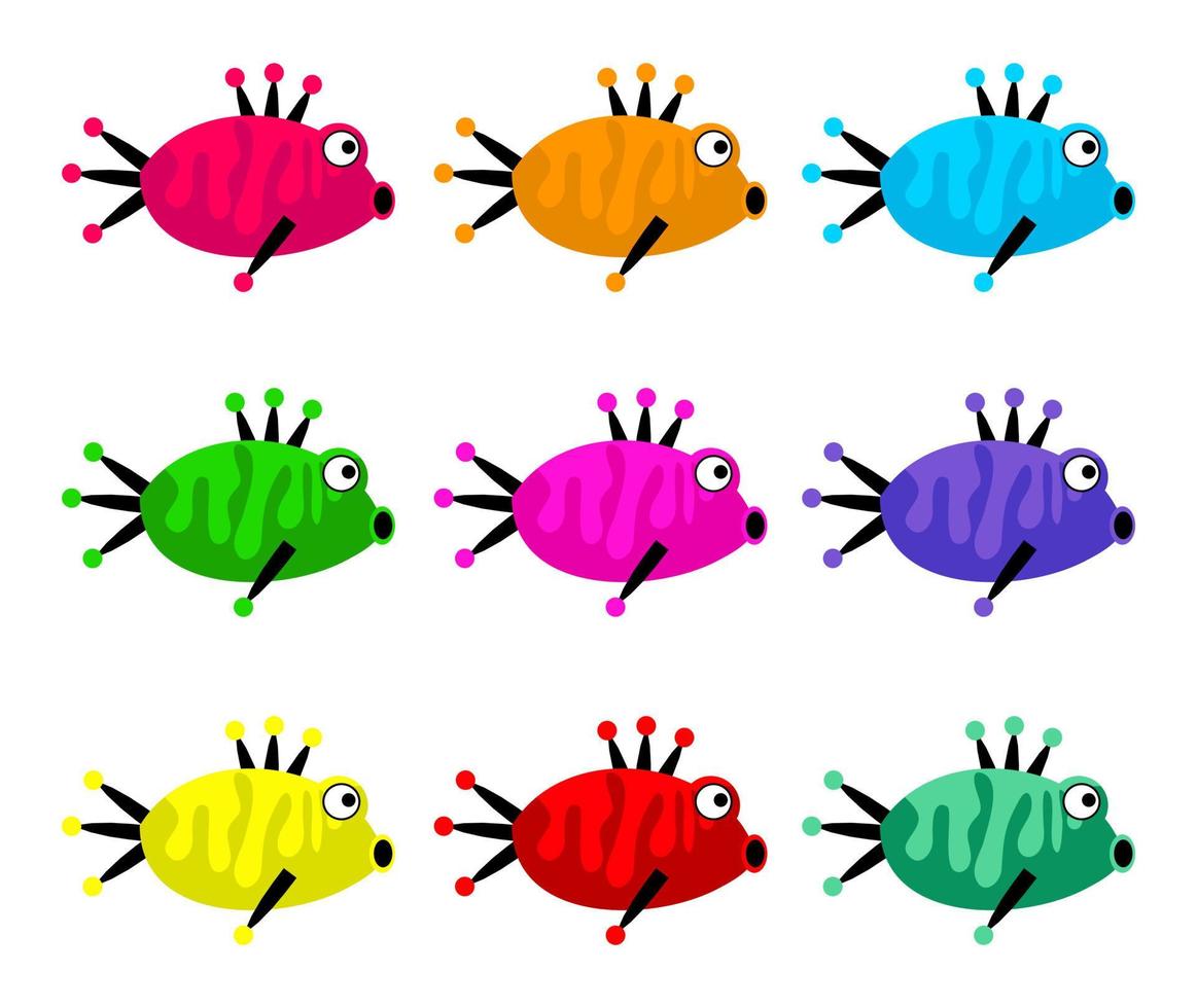 set colorato di pesce spinarello dei cartoni animati vettore