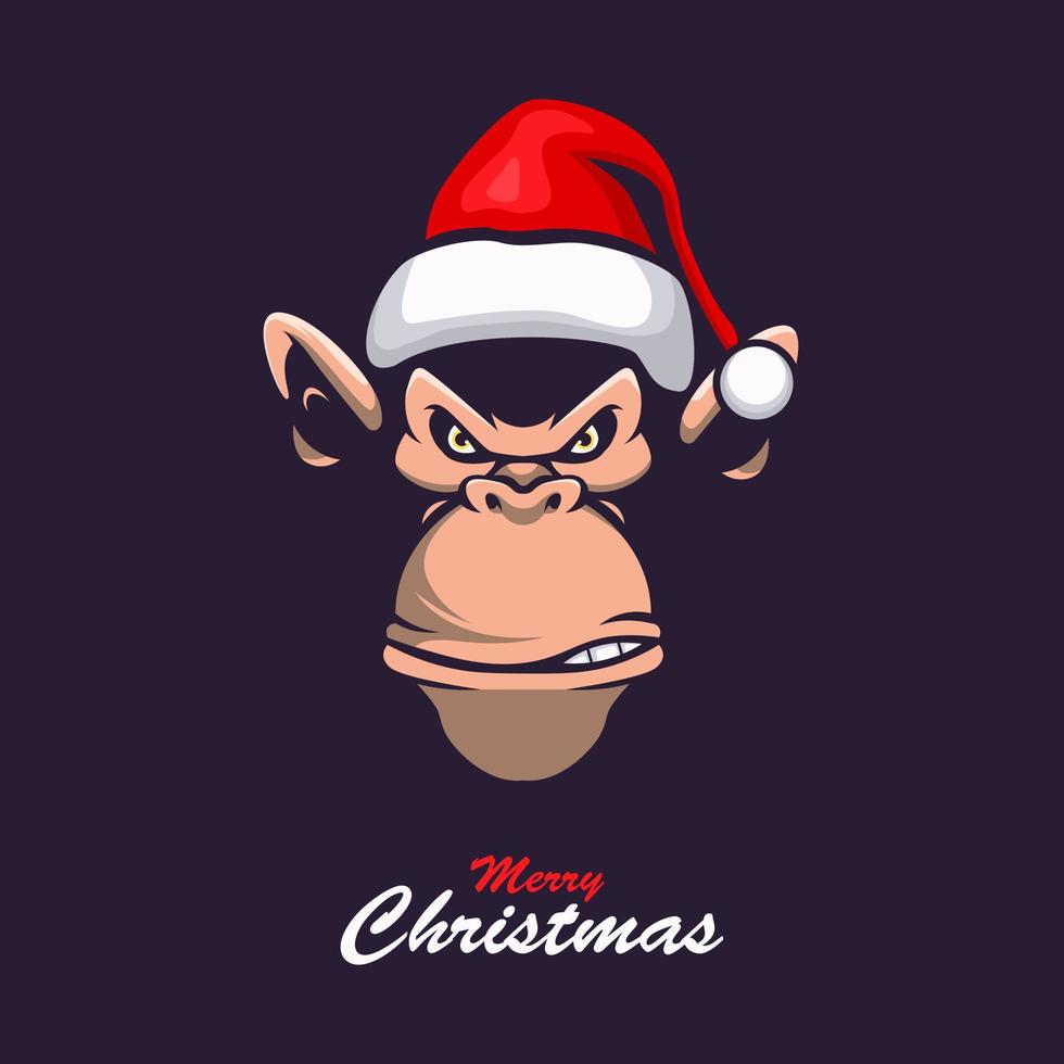 scimmia che indossa un cappello di natale mascotte logo design illustrazione vettore