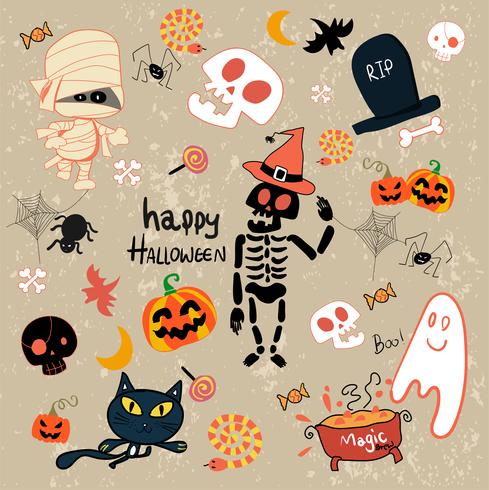 insieme felice del fumetto di clipart di Halloween vettore