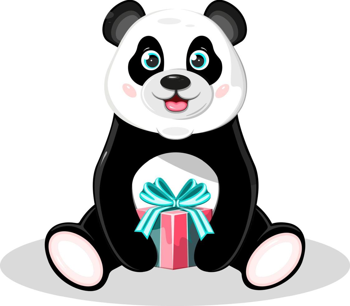 panda carino e felice con confezione regalo vettore