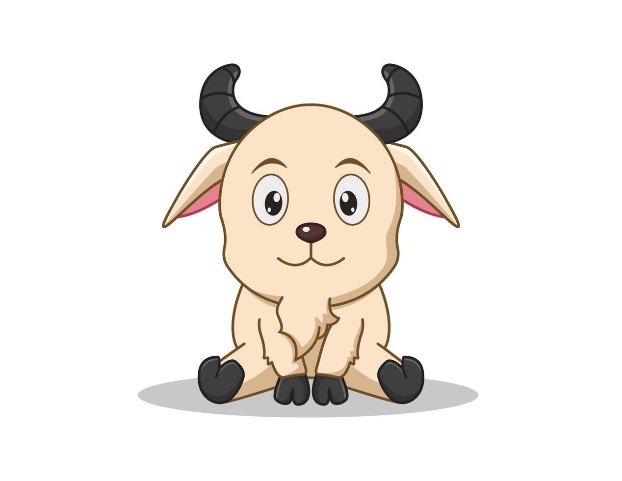 illustrazione vettoriale di simpatico cartone animato di capra seduto isolato su sfondo bianco