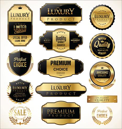 Distintivi ed etichette d&#39;oro di lusso premium vettore