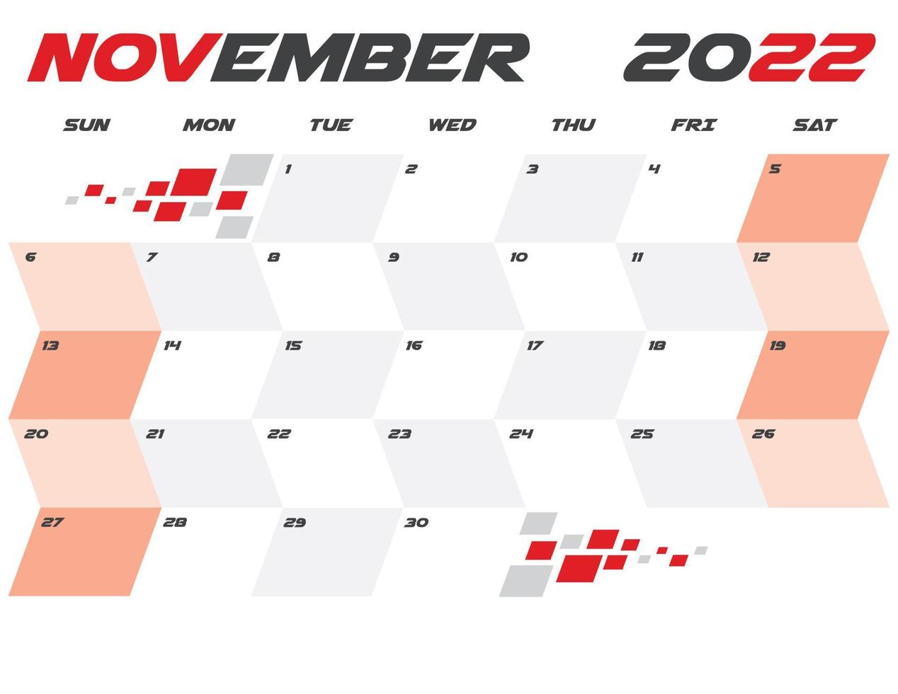 pianificatore del calendario mensile moderno di novembre 2022 stampabile vettore