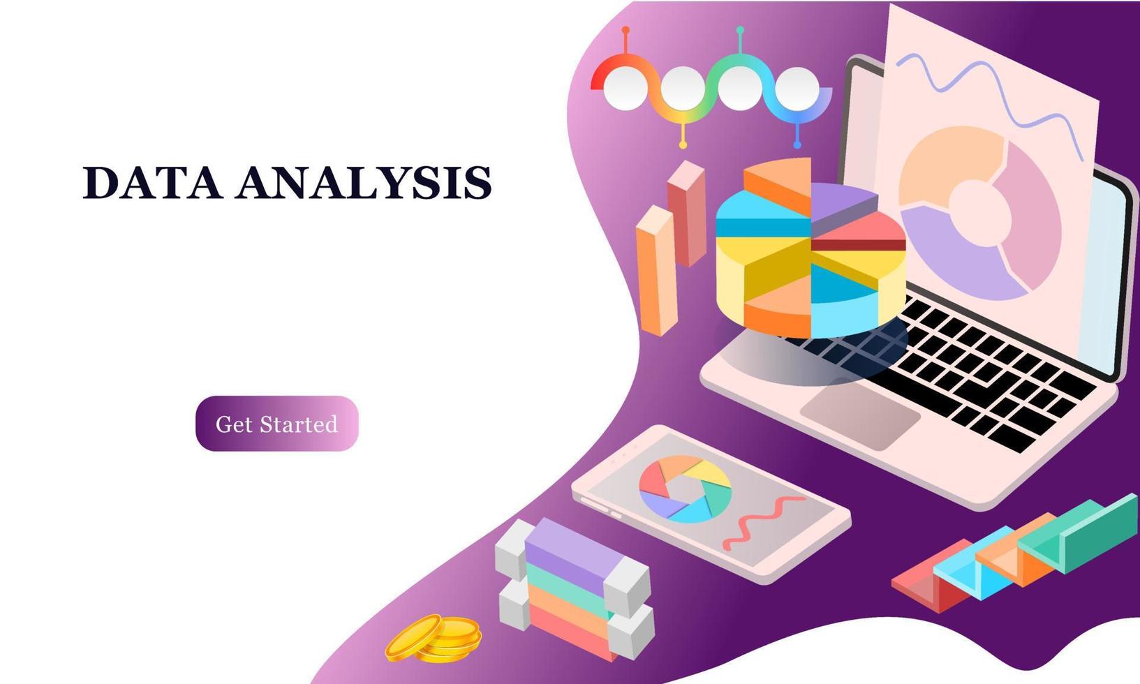 moderno design piatto concetto isometrico 3d di analisi dei big data per banner e sito web. modello di pagina di destinazione isometrica. grafico delle informazioni digitali e budget finanziario statistico. illustrazione vettoriale. vettore