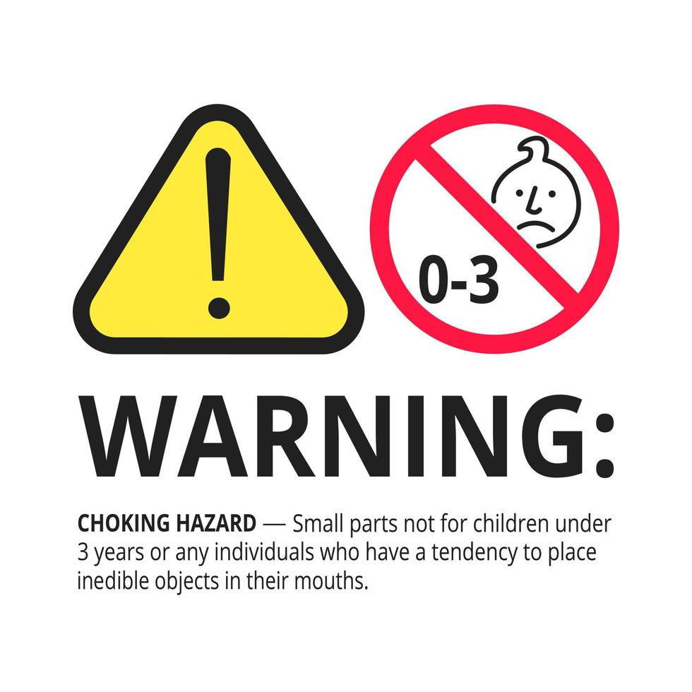 adesivo segno proibito pericolo di soffocamento non adatto a bambini di età inferiore a 3 anni isolato su sfondo bianco. vettore