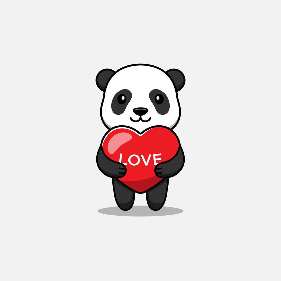 simpatico panda che abbraccia un palloncino d'amore vettore