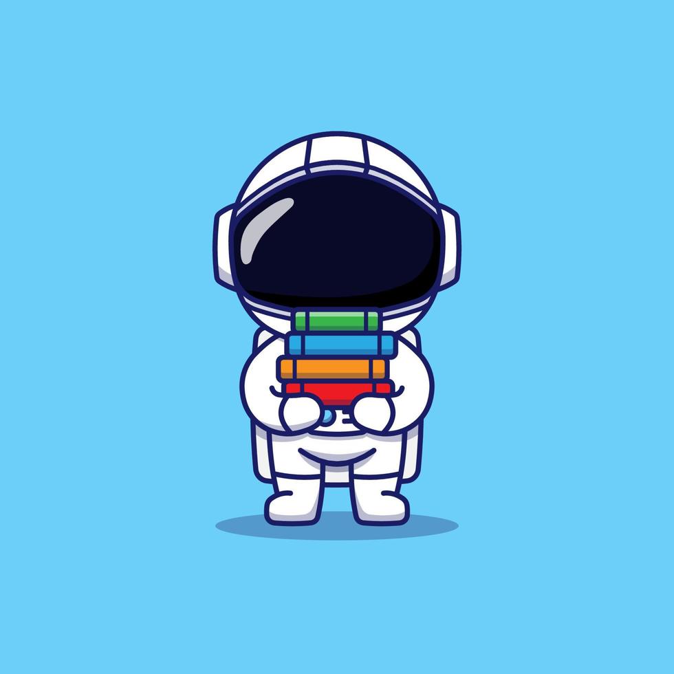 simpatico astronauta che trasporta dei libri vettore