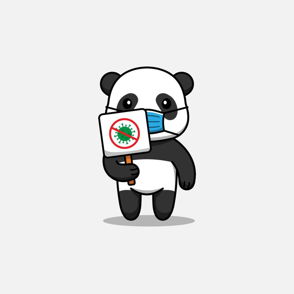 simpatico panda che porta un cartello contro il virus vettore