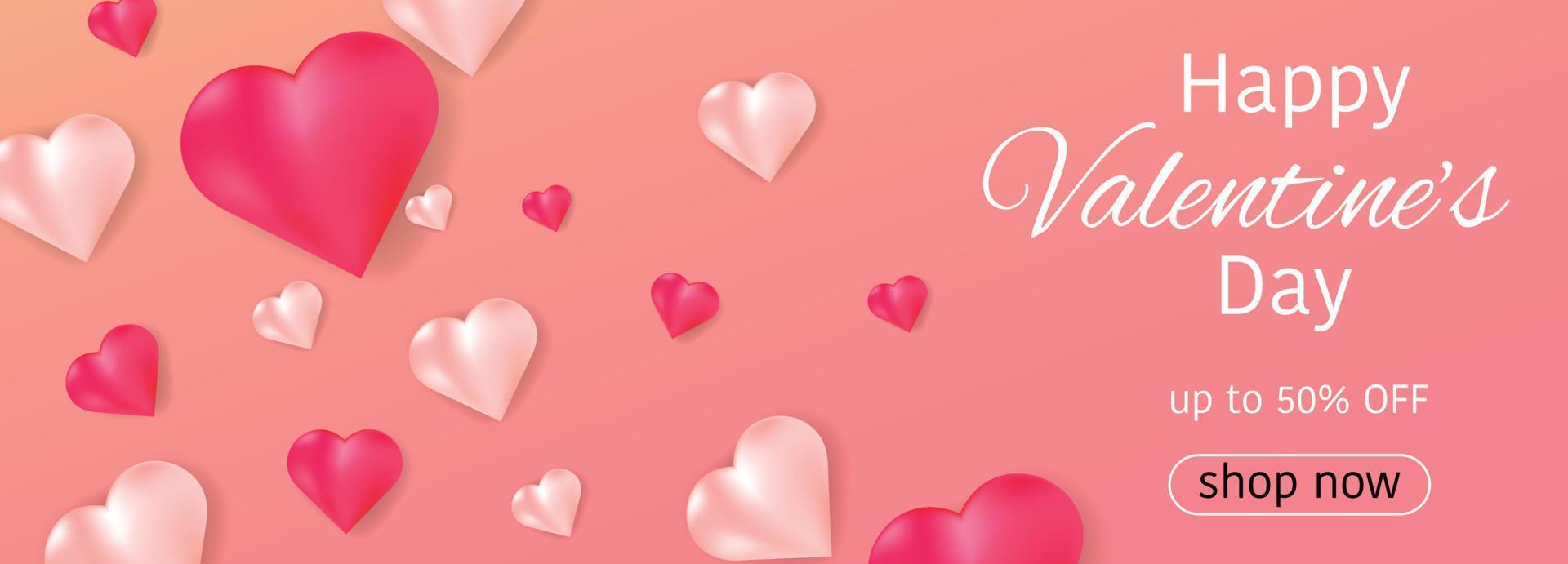 banner rosa per buon san valentino con cuori. modello per vendite, pubblicità, banner, cartoline, promozioni, poster. bandiera di vettore. vettore