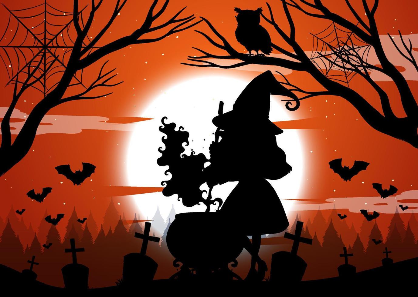 sfondo di notte di halloween con silhouette di strega vettore