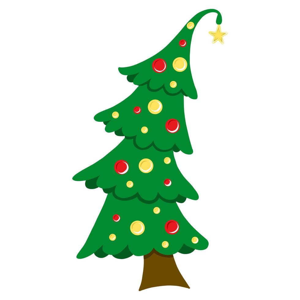 albero di Natale cartone animato, albero di Natale cartone animato, pino, decorazione festiva del nuovo anno vettore