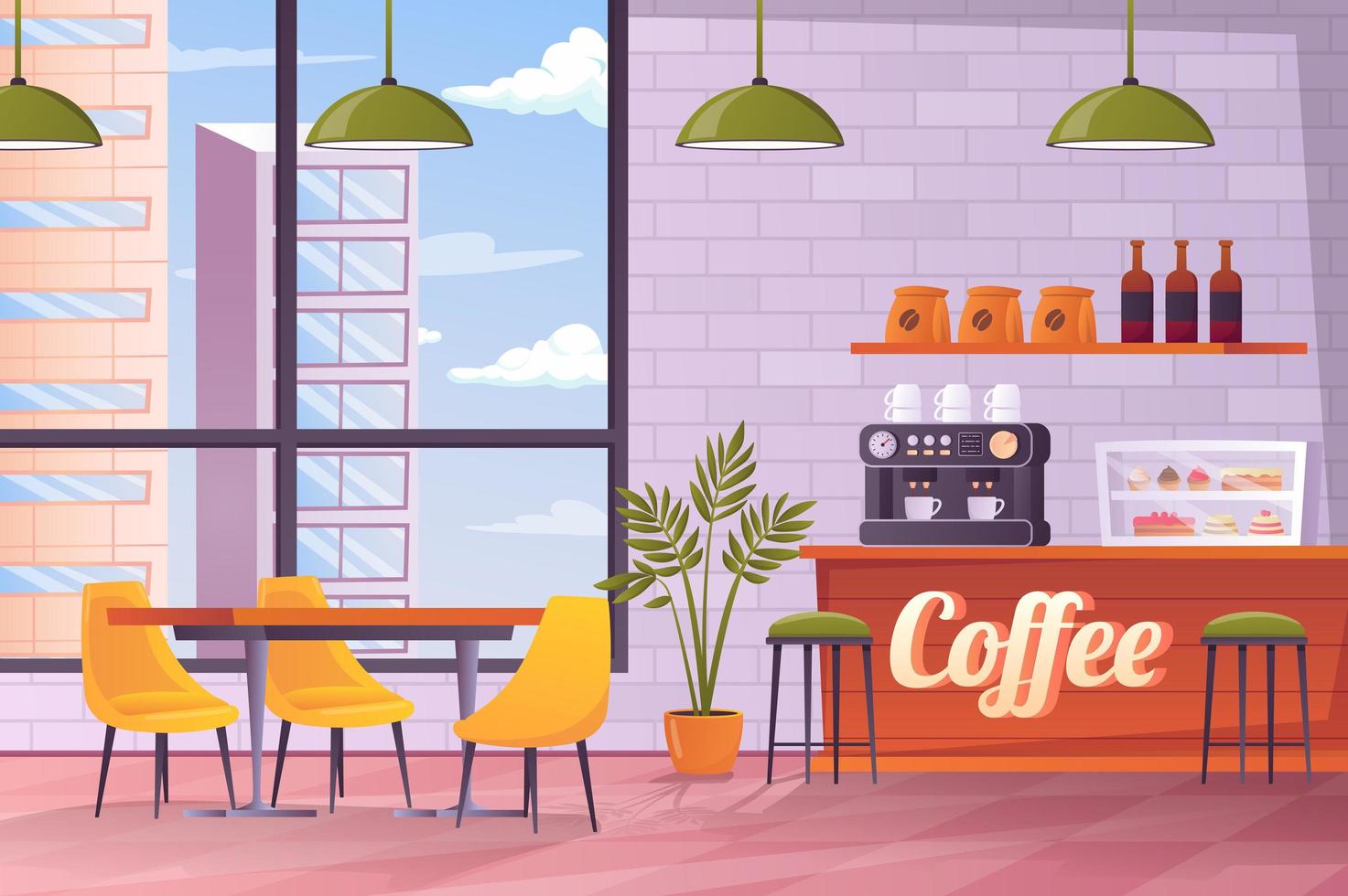 illustrazione degli interni della caffetteria vettore