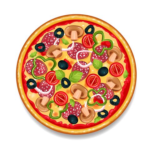 Pizza gustosa rotonda colorata vettore