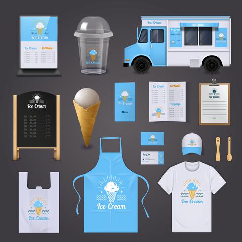Set di icone di identità corporativa di gelato vettore