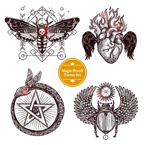 Set di tatuaggi occulti magici vettore
