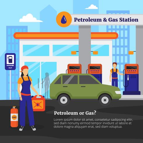 Illustrazione della stazione di benzina e del petrolio vettore