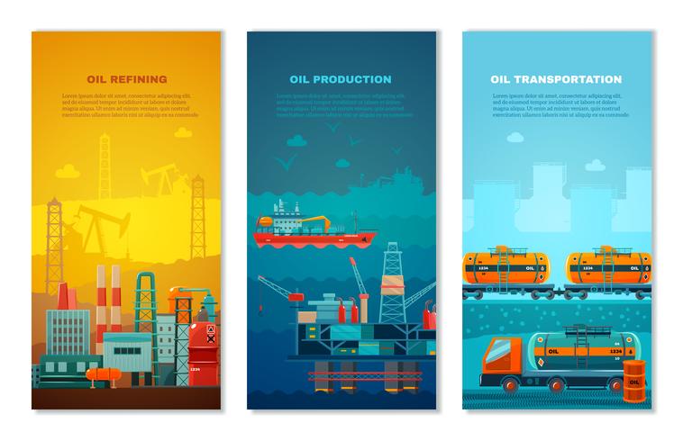 Set di banner verticale industria petrolifera vettore