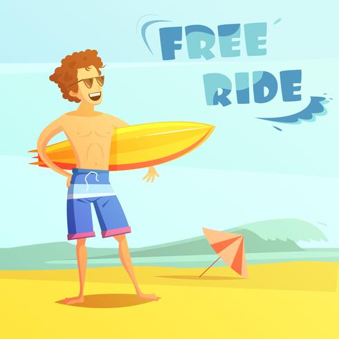 Surfing Retro Cartoon Illustration vettore