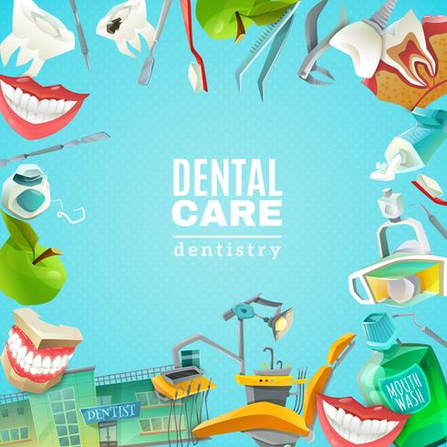 Poster di sfondo piatto telaio cura dentisti vettore