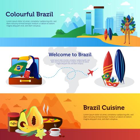 Set di bandiere orizzontali piane di viaggio Brasile vettore