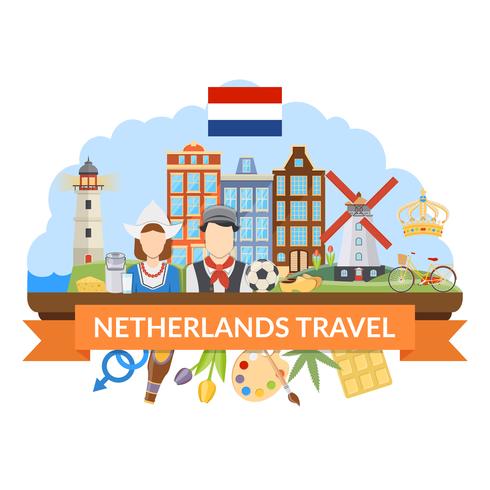 Composizione piana di viaggio nei Paesi Bassi vettore