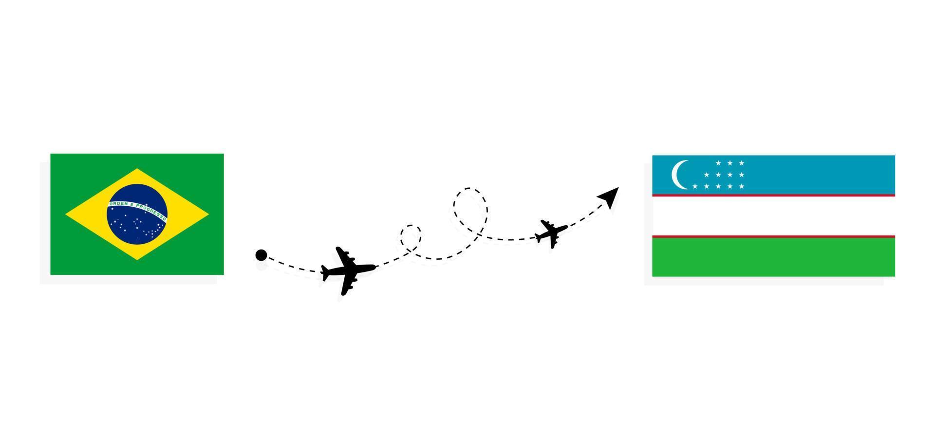 volo e viaggio dal brasile all'uzbekistan con il concetto di viaggio in aereo passeggeri vettore