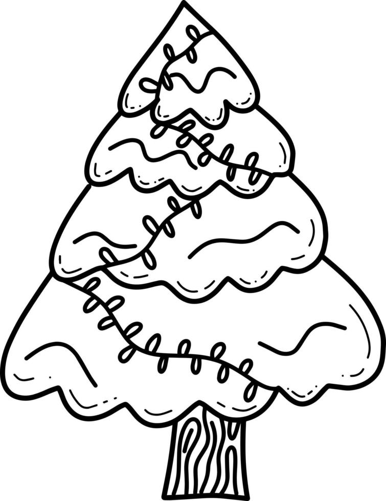 doodle linea pino sempreverde albero di natale illustrazione vettoriale. elemento di design per le vacanze. decorazione del nuovo anno vettore