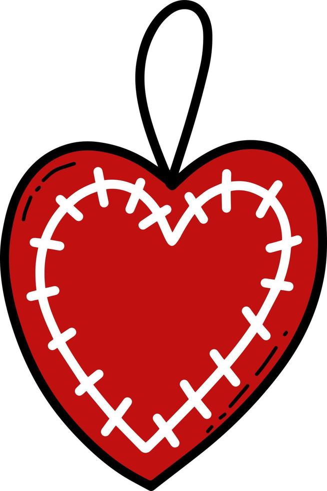 Doodle colorato a forma di cuore giocattolo a maglia illustrazione vettoriale. giocattolo regalo carino romantico. forma d'amore. vettore