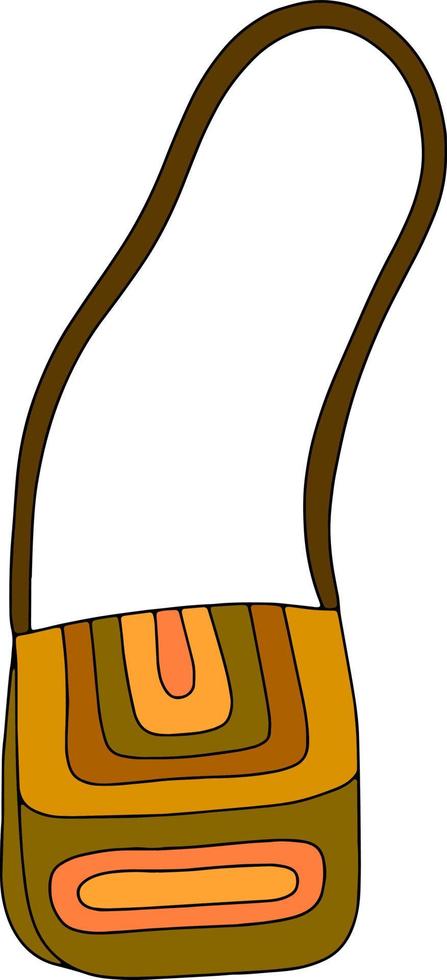 illustrazione di scarabocchio di vettore borsa alla moda di boho marrone. borsa a tracolla bohémien con stampa elegante. accessorio femminile