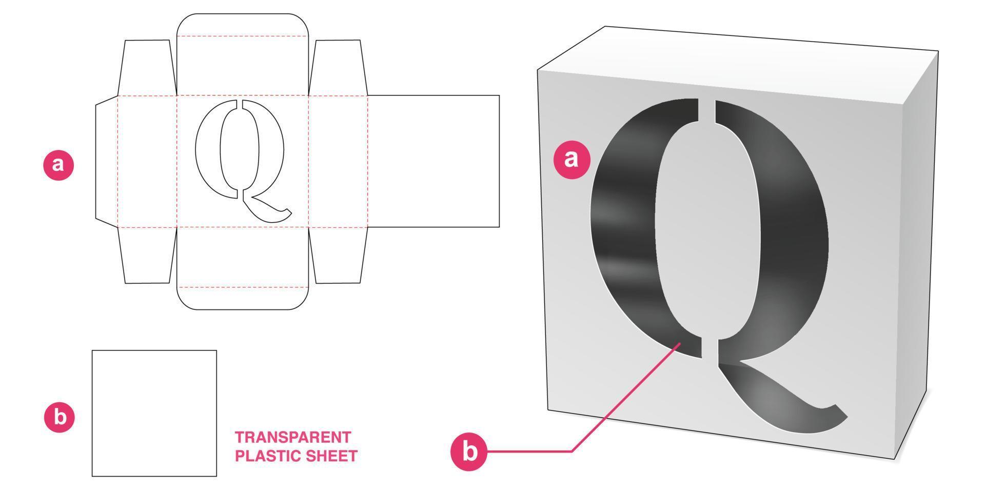 scatola con modello fustellato con finestra dell'alfabeto q stampato vettore