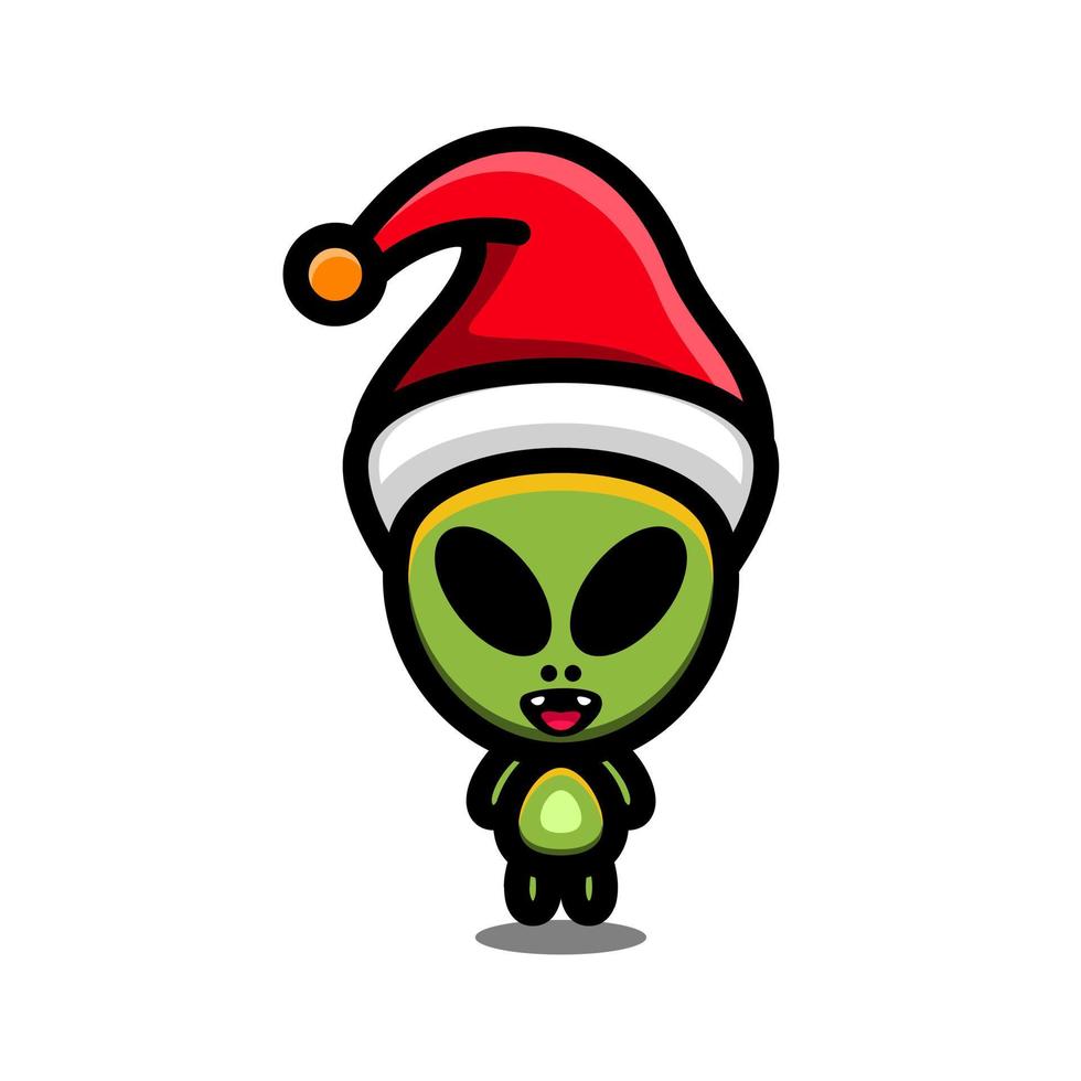 alien indossare cappelli di Natale in sfondo bianco, modello di progettazione logo vettoriale per t-shirt, adesivo ecc, come si modifica tutto ciò che si desidera