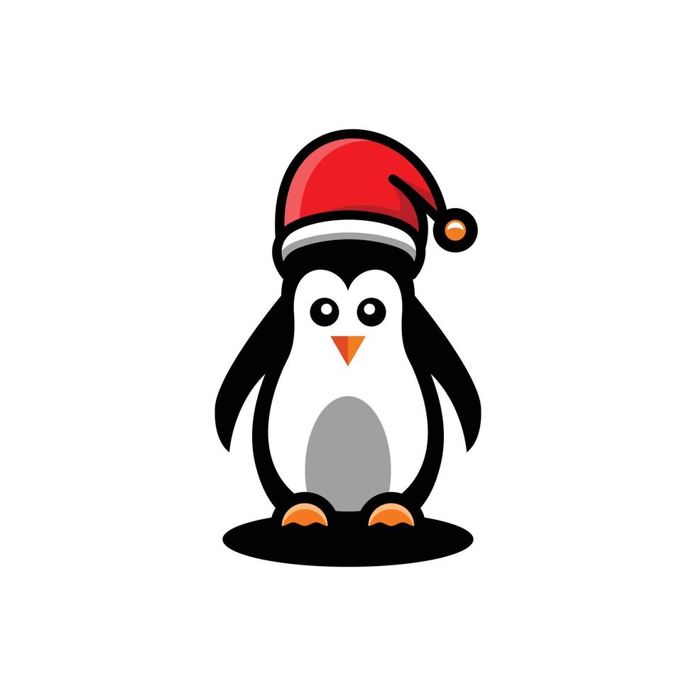 pinguino semplice in un cappello di natale su sfondo bianco, modello di progettazione del logo vettoriale