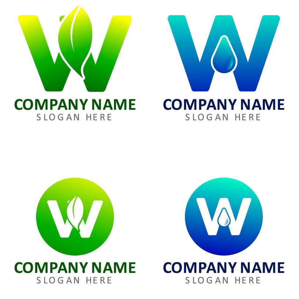 lettera moderna logo natura con colore verde e blu minimalis con la lettera w vettore