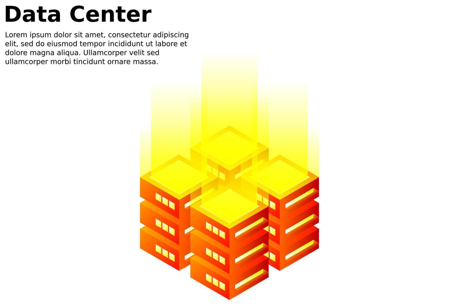 illustrazione vettoriale isometrica del data center. astratto server di hosting 3d o sfondo della stanza del centro dati. layout dell'intestazione del sito web dell'infrastruttura di rete o mainframe