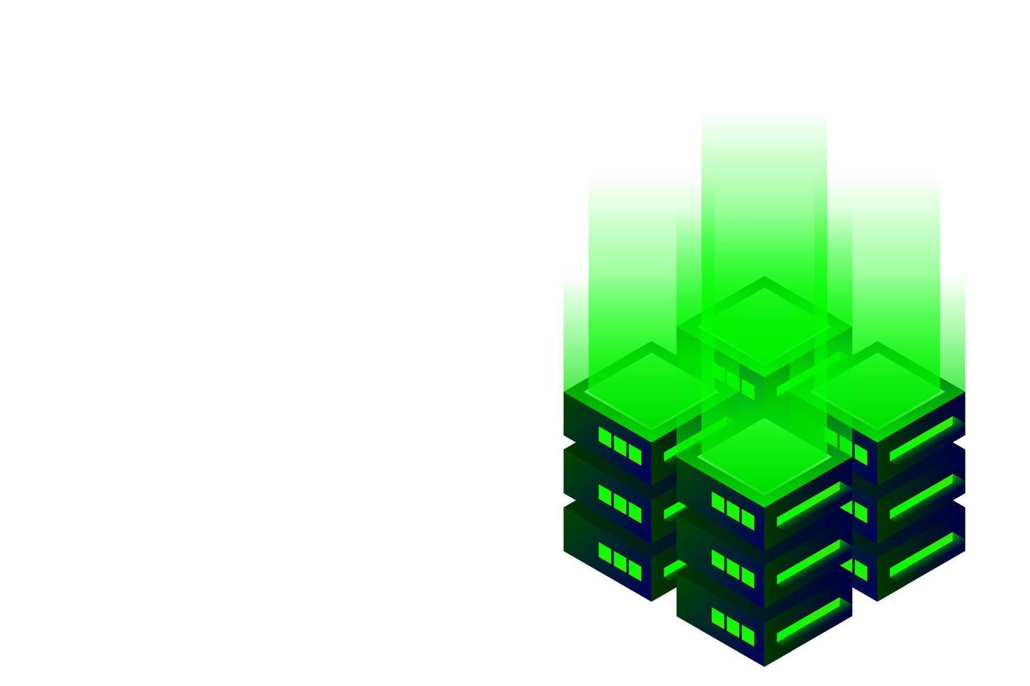 illustrazione vettoriale isometrica del data center. astratto server di hosting 3d o sfondo della stanza del centro dati. layout dell'intestazione del sito web dell'infrastruttura di rete o mainframe