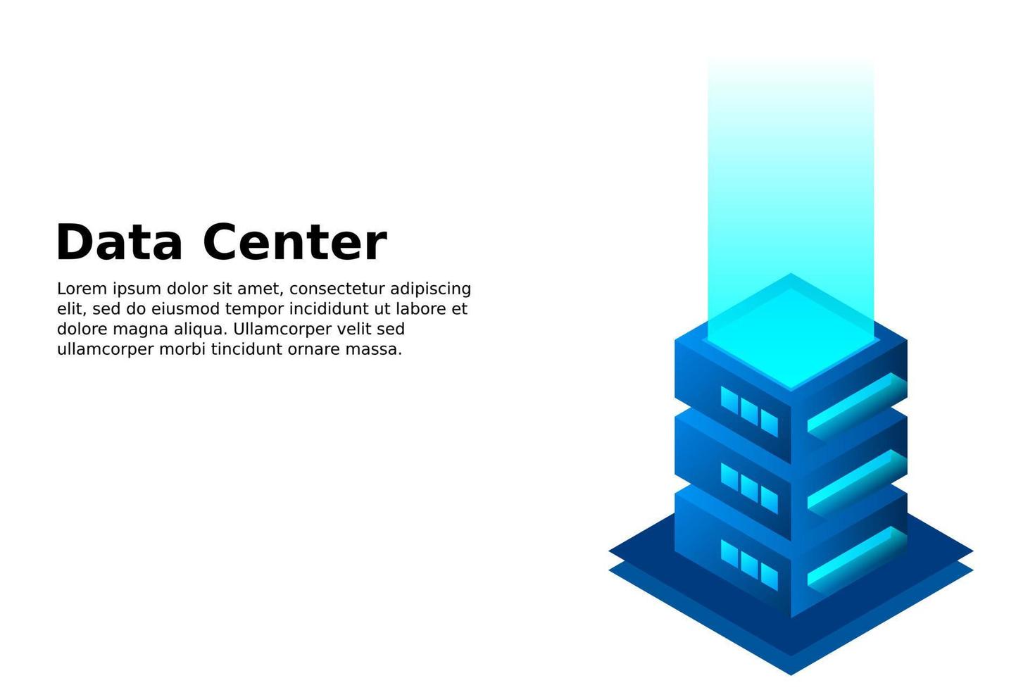 illustrazione vettoriale isometrica del data center. astratto server di hosting 3d o sfondo della stanza del centro dati. layout dell'intestazione del sito web dell'infrastruttura di rete o mainframe