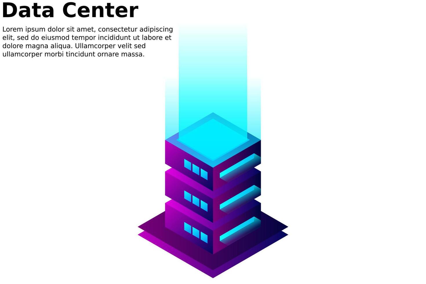 illustrazione vettoriale isometrica del data center. astratto server di hosting 3d o sfondo della stanza del centro dati. layout dell'intestazione del sito web dell'infrastruttura di rete o mainframe