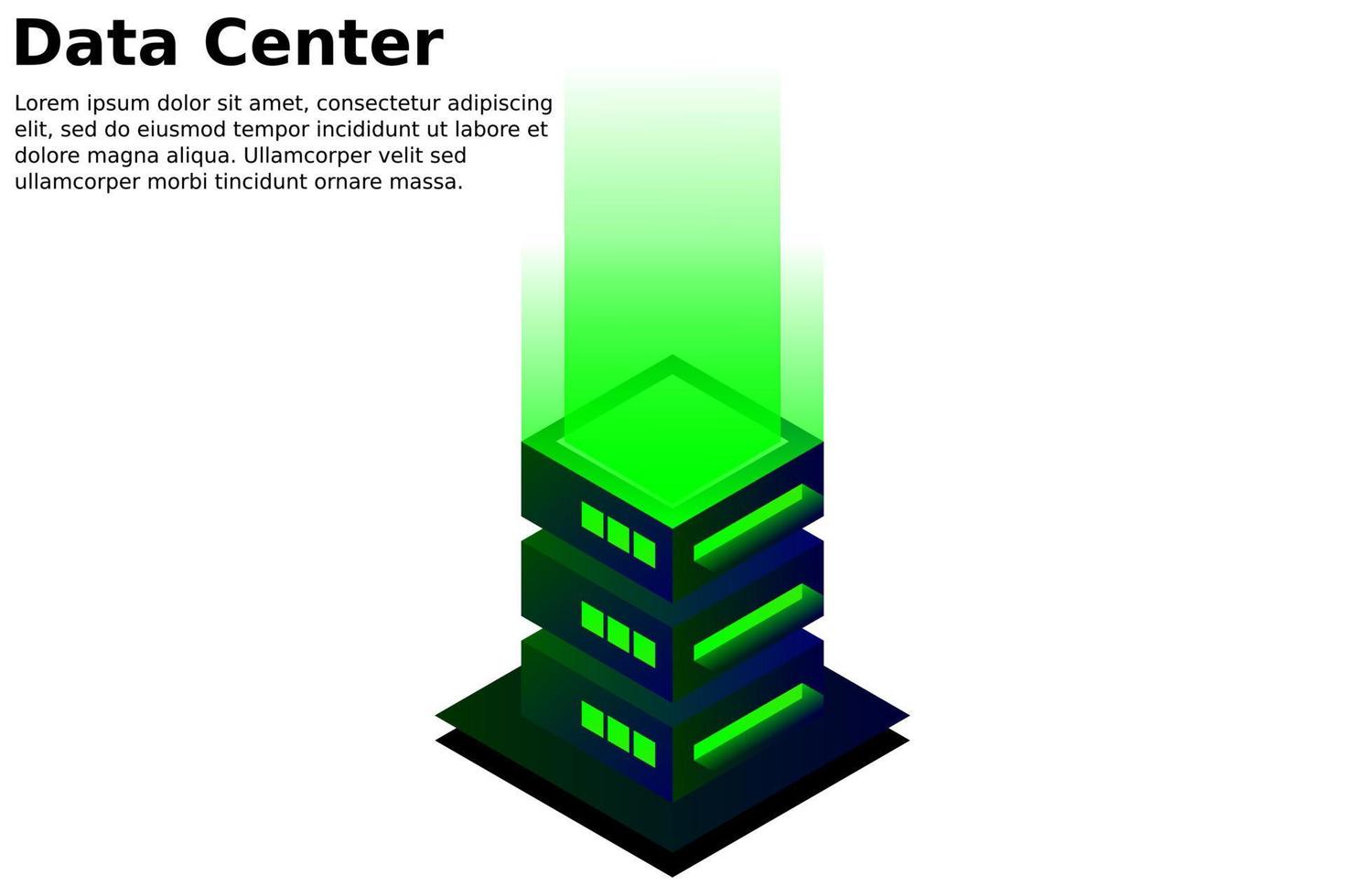 illustrazione vettoriale isometrica del data center. astratto server di hosting 3d o sfondo della stanza del centro dati. layout dell'intestazione del sito web dell'infrastruttura di rete o mainframe