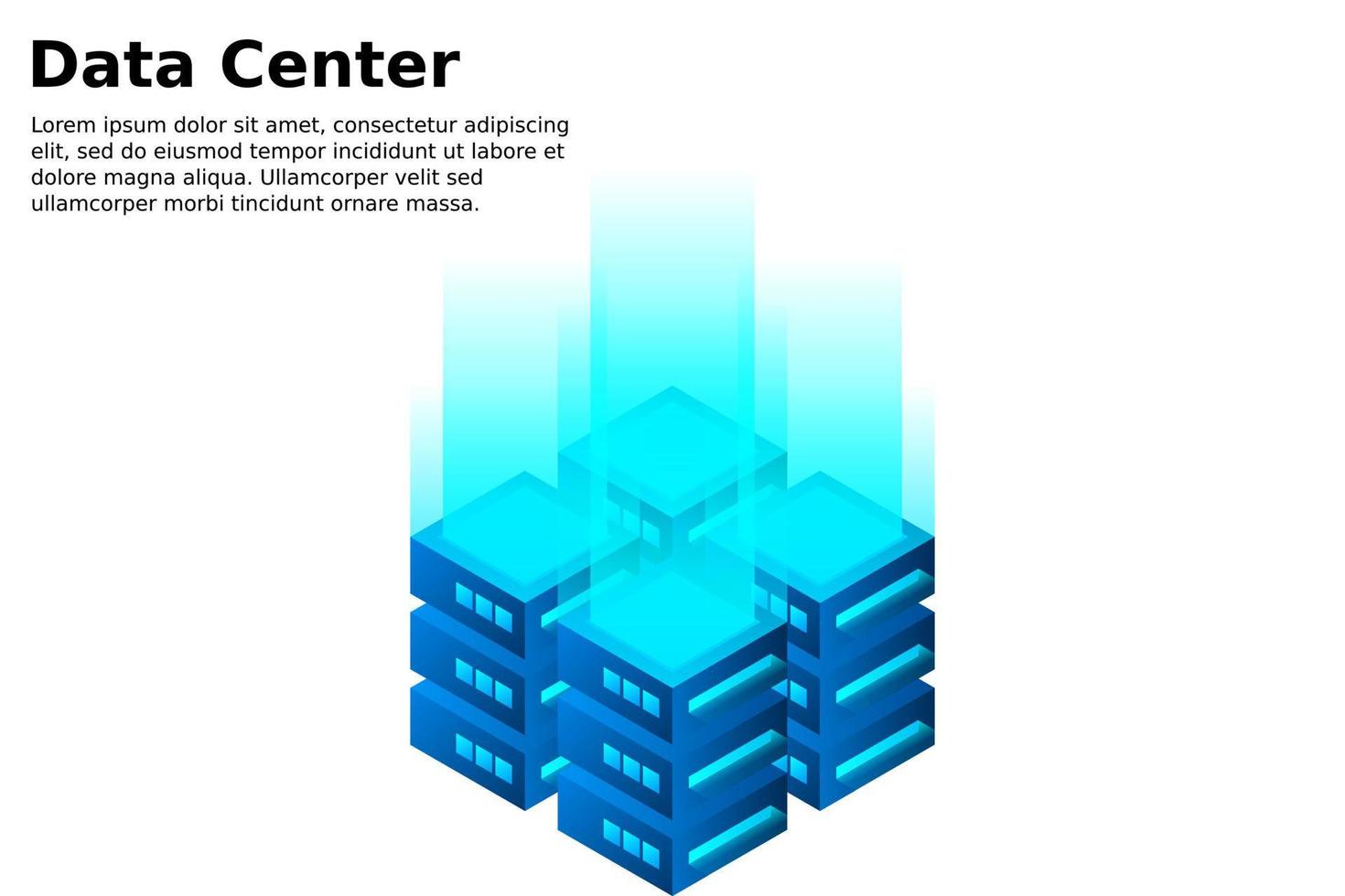 illustrazione vettoriale isometrica del data center. astratto server di hosting 3d o sfondo della stanza del centro dati. layout dell'intestazione del sito web dell'infrastruttura di rete o mainframe