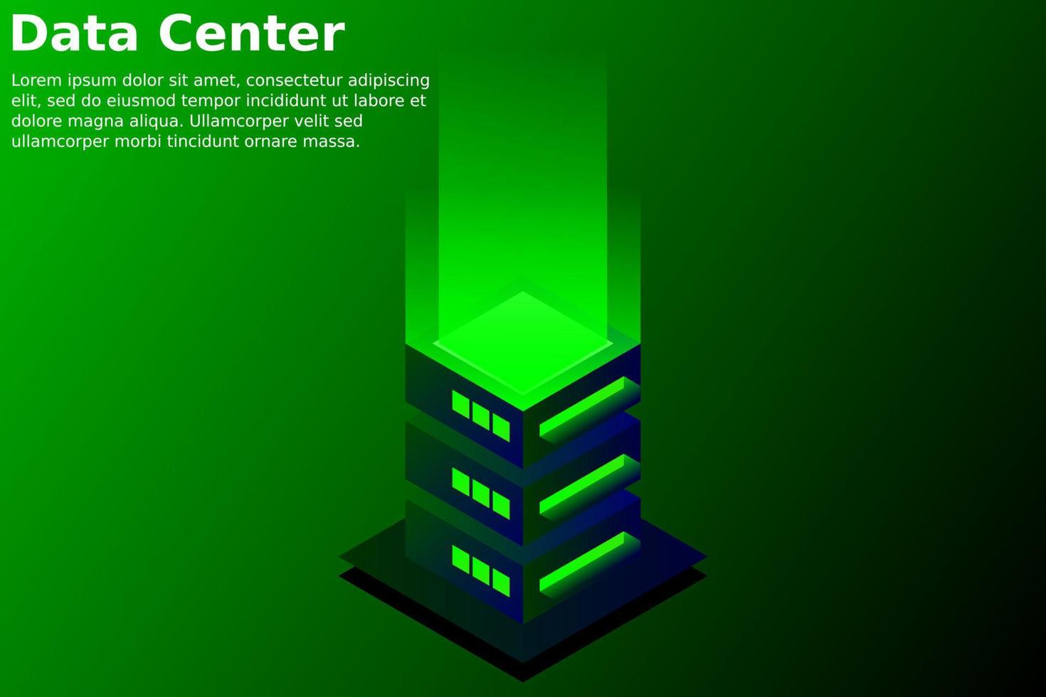 illustrazione vettoriale isometrica del data center. astratto server di hosting 3d o sfondo della stanza del centro dati. layout dell'intestazione del sito web dell'infrastruttura di rete o mainframe