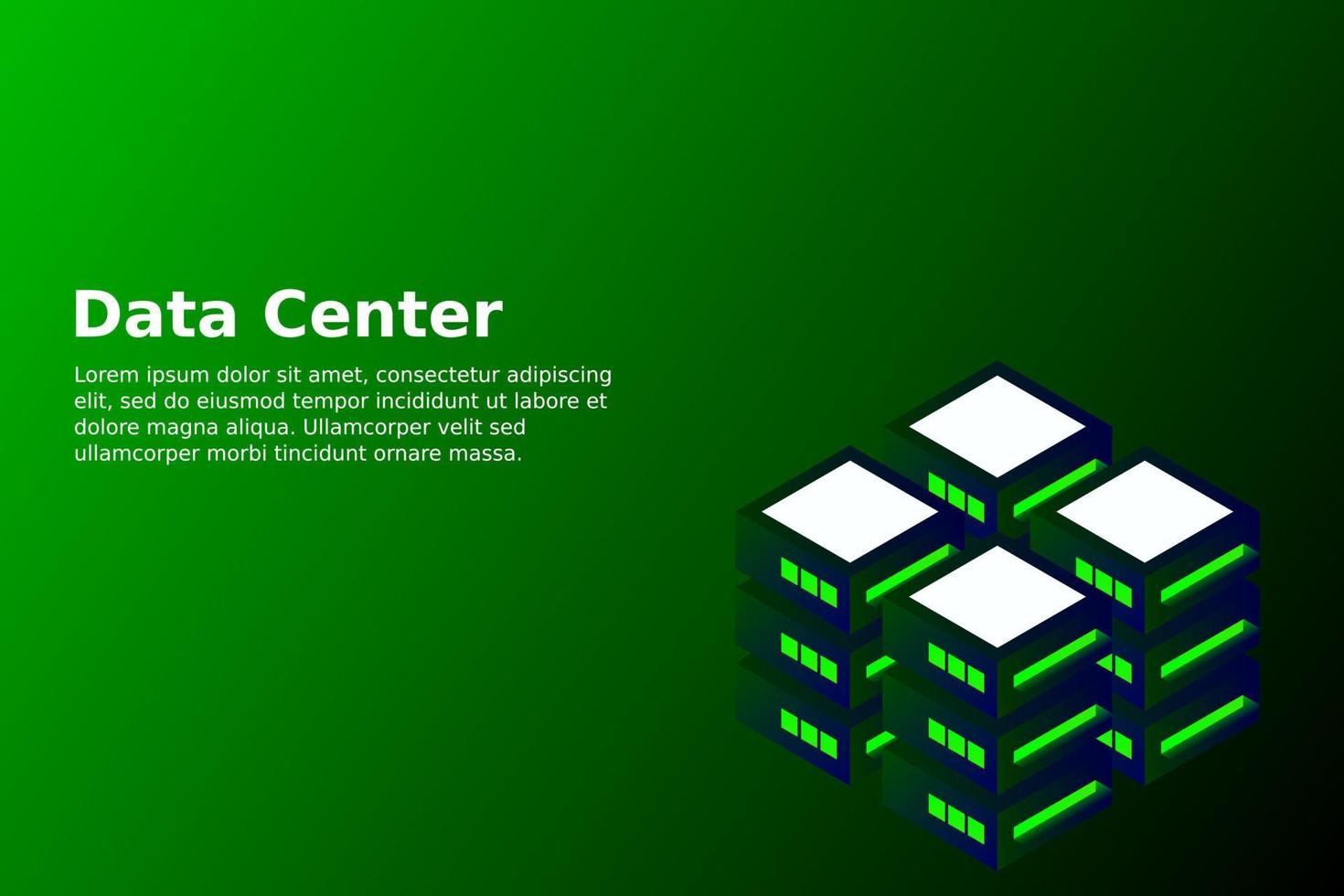 illustrazione vettoriale isometrica del data center. astratto server di hosting 3d o sfondo della stanza del centro dati. layout dell'intestazione del sito web dell'infrastruttura di rete o mainframe